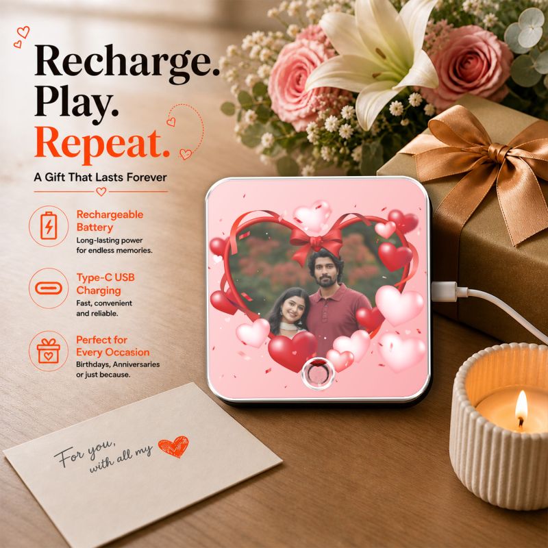 Personalized Musical Fridge Magnet Photo Frame Plaque with Rechargeable Custom Song Frame with Photo Unique Anniversary & Birthday Gift for Husband & Wife Memorable Gift